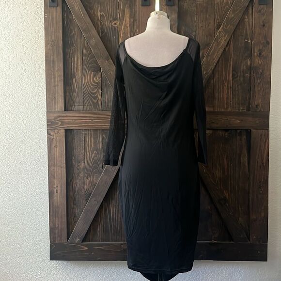 Sexy Mesh Bodycon Off Shoulder Long Sleeve Ruched Drawstring Knee Length Dress - Picture 7 of 14